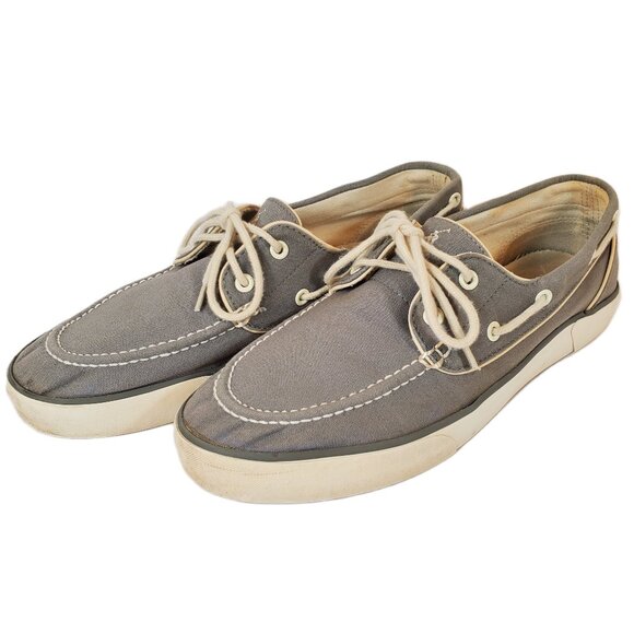 Polo Ralph Lauren Lander Grey Canvas Boat Shoes Men's Size 11D Preppy Casual - Picture 1 of 6